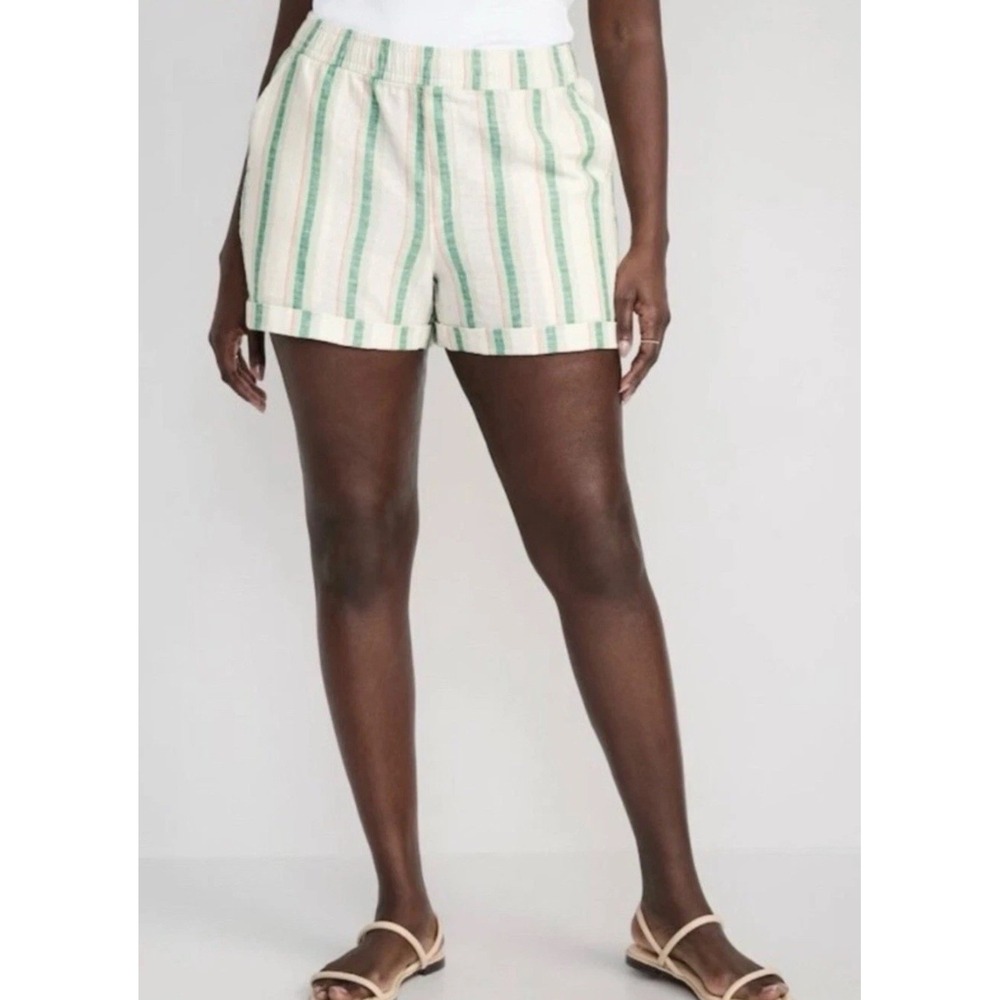 Old Navy Linen Blend Shorts Casual Pull On High Rise Women's 2X Striped Beachy